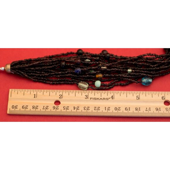Vintage Black Beaded Many Strands Long Boho 23 Inch - F6 - Picture 4 of 4